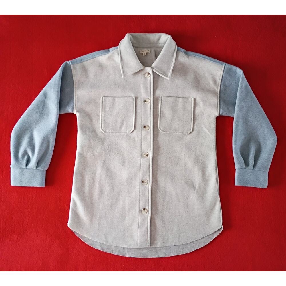 Color Block Shacket Shirt Jacket Women Size M Beige Blue Hem And Thread Gorpcore